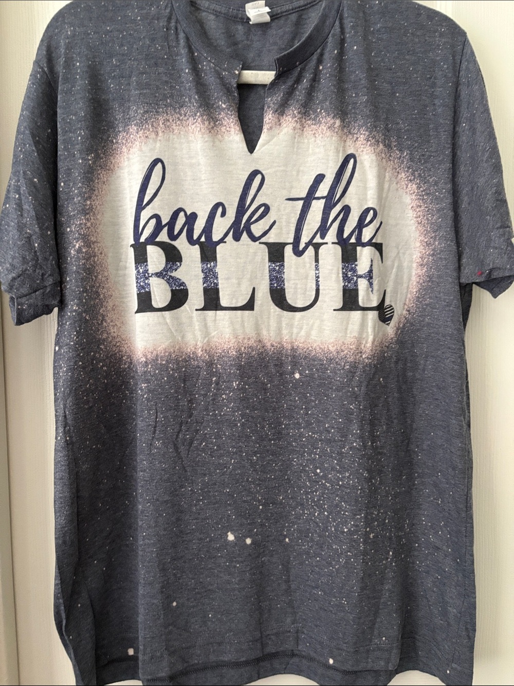 Back the Blue Police Navy Speckled bleached tee shirt XL